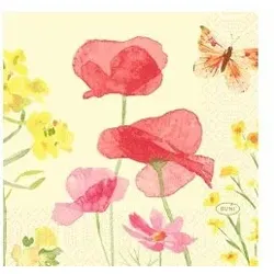 DUNI Zelltuch Serviette 24x24cm 1/4F. Poppy Field
