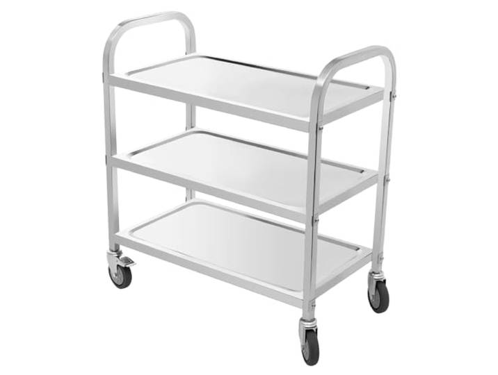 Servierwagen Edelstahl 201, 3 Ebenen, 75x40x83,5cm, Silber 3 Ebenen, je 20 kg, 4 Universalräder (2 Bremsen), Edelstahl 201, 75 × 40 × 83,5 cm
