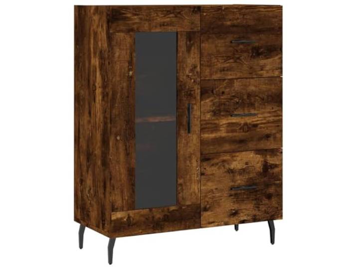KKgypkn Sideboard 69,5x34x90 cm Holzwerkstoff 3 Schubladen 2 Fächer hinter Glastür, Metallfüße, Stabile Oberplatte für Dekoration