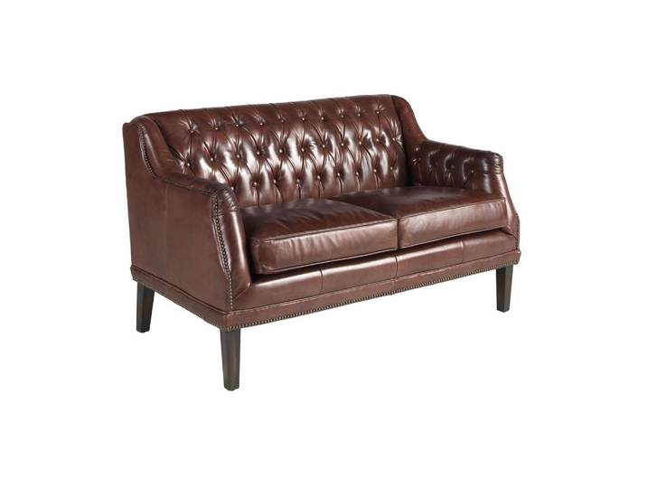 Angel Cerda Chester-Sofa 2-Sitzer aus cognacbraunem Leder, Cognac, Holz, Echtholz,Kiefer, Mode, Füllung: Polyurethan (PUR),Polyurethan (PUR),Polyurethan (Pur), 135x80x81 cm, Wohnzimmer, Sofas & Couches