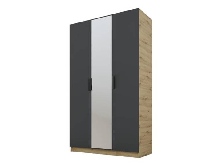 PAWS MEBLE Cynthia Kleiderschrank 150 cm – Moderner 2-Türiger Schrank in Holzoptik mit Kleiderstange & Regalfächern – 1 Spiegel