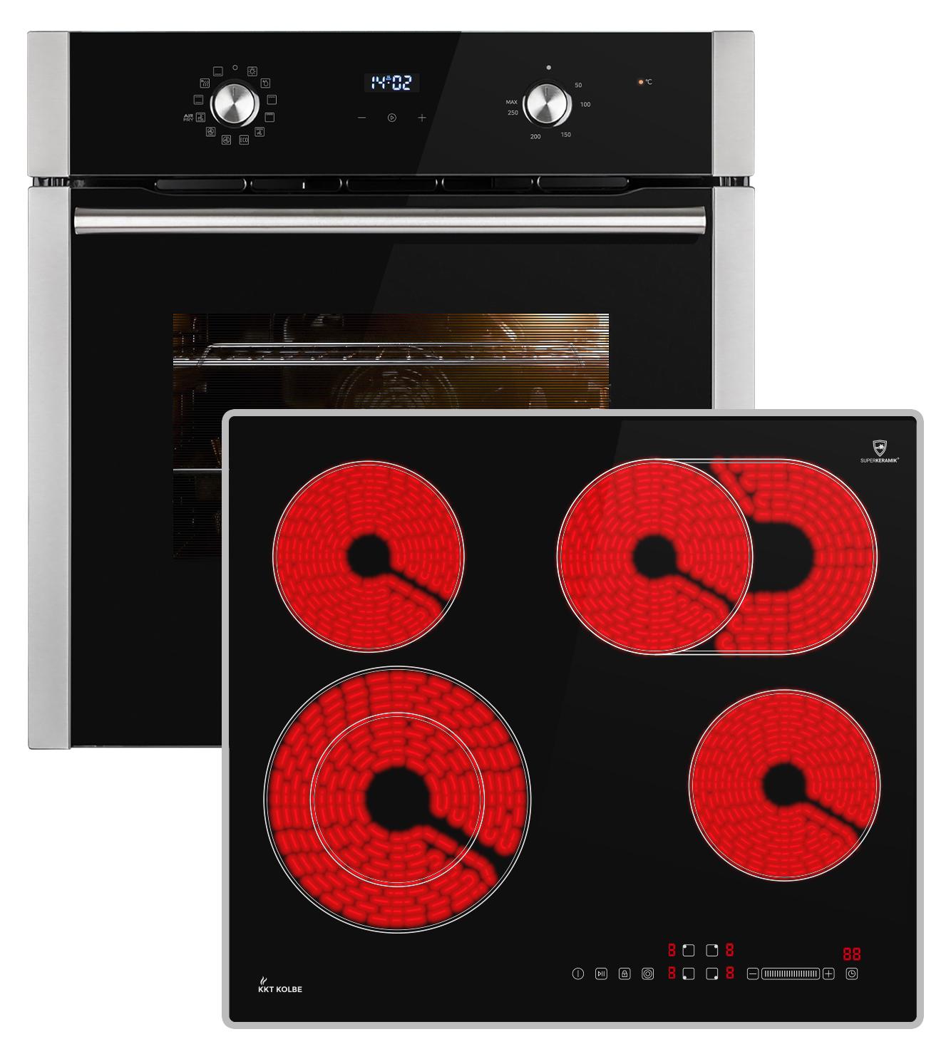 Autarkes Herdset: 60cm Einbaubackofen BO8810SS + 59cm Kochfeld CH5901AL | Grill | Heißluft | Teleskopauszüge | Automatik-Timer | 2-fach Wärmeschutzverglasung | Kindersicherung | SET8810CH59AL