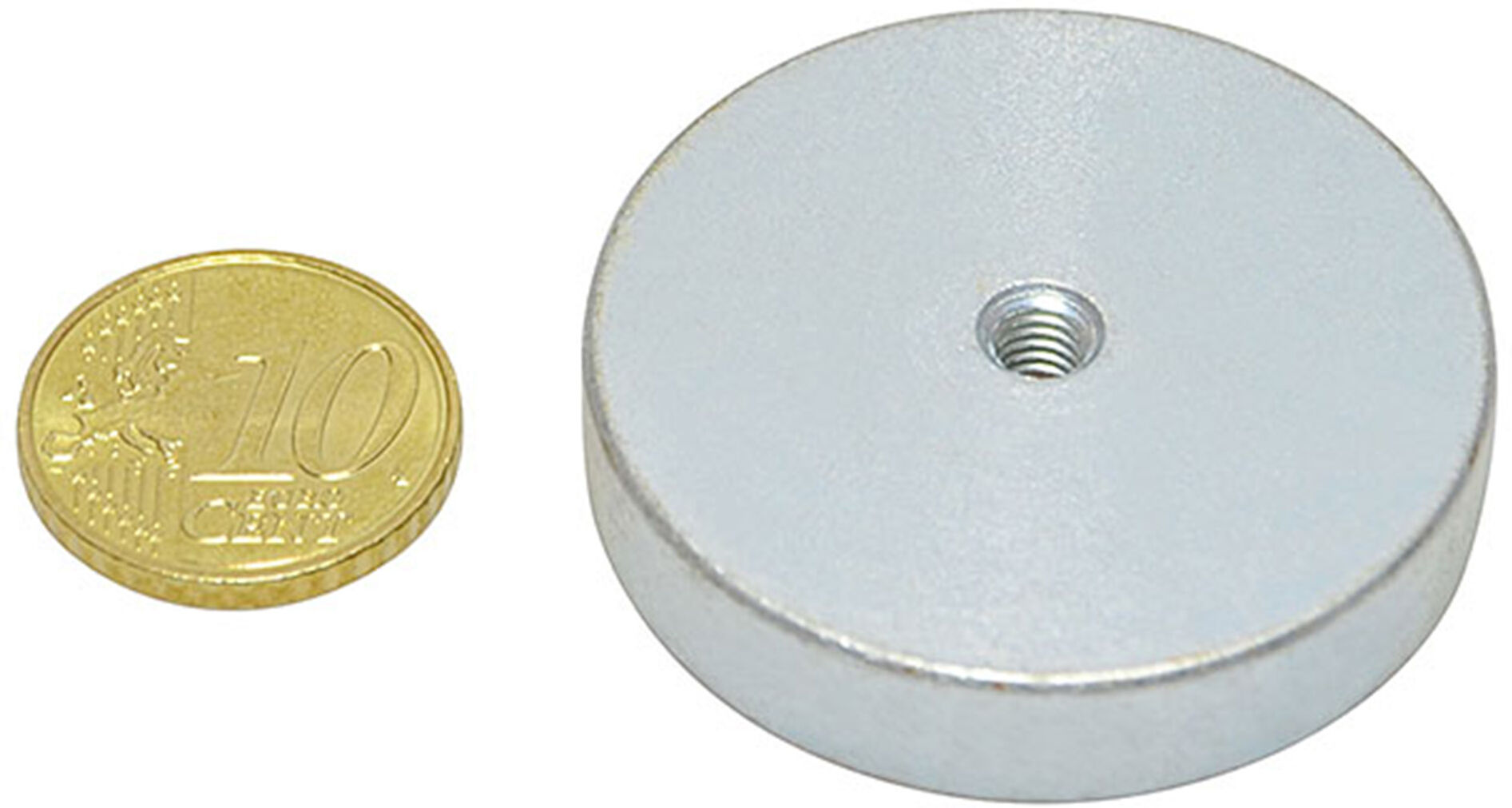 SPRINTIS 5 Unidades - Bases magnéticas de neodimio con agujero roscado 40 mm, neodimio, acero, plata