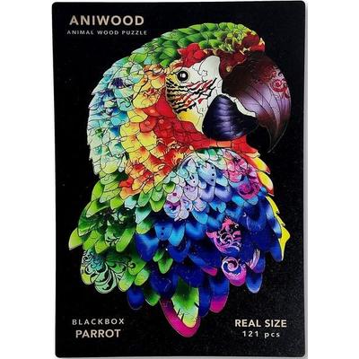 Aniwood J2314M - Animal Wood Puzzle, Blackbox Parrot M, Papagei, Holz-Puzzle, 121 Teile