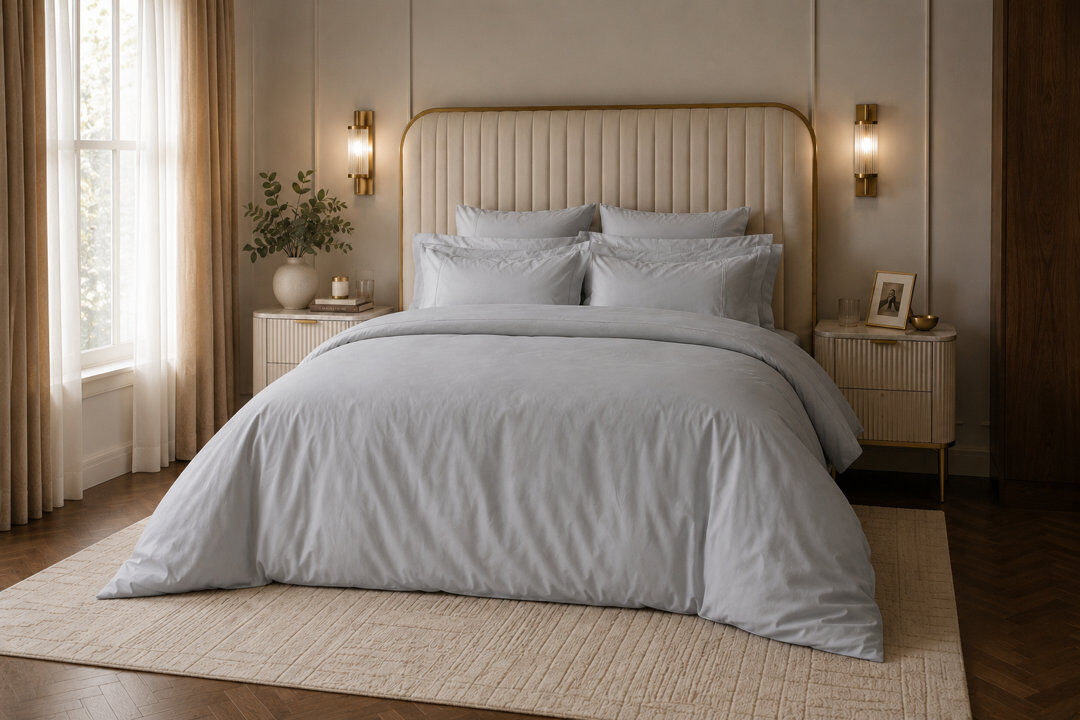 Belledorm 1000TC 100% Egyptian Cotton Duvet Set Cotton Solid Colour Duvet Cover Set Platinum Single
