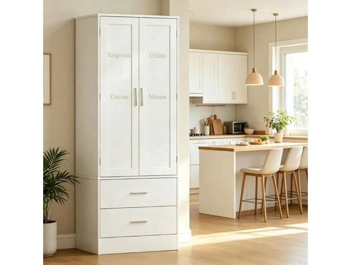 Norevia Armoire de Cuisine Blanche Buffet Haut 60x40x159 cm MDF