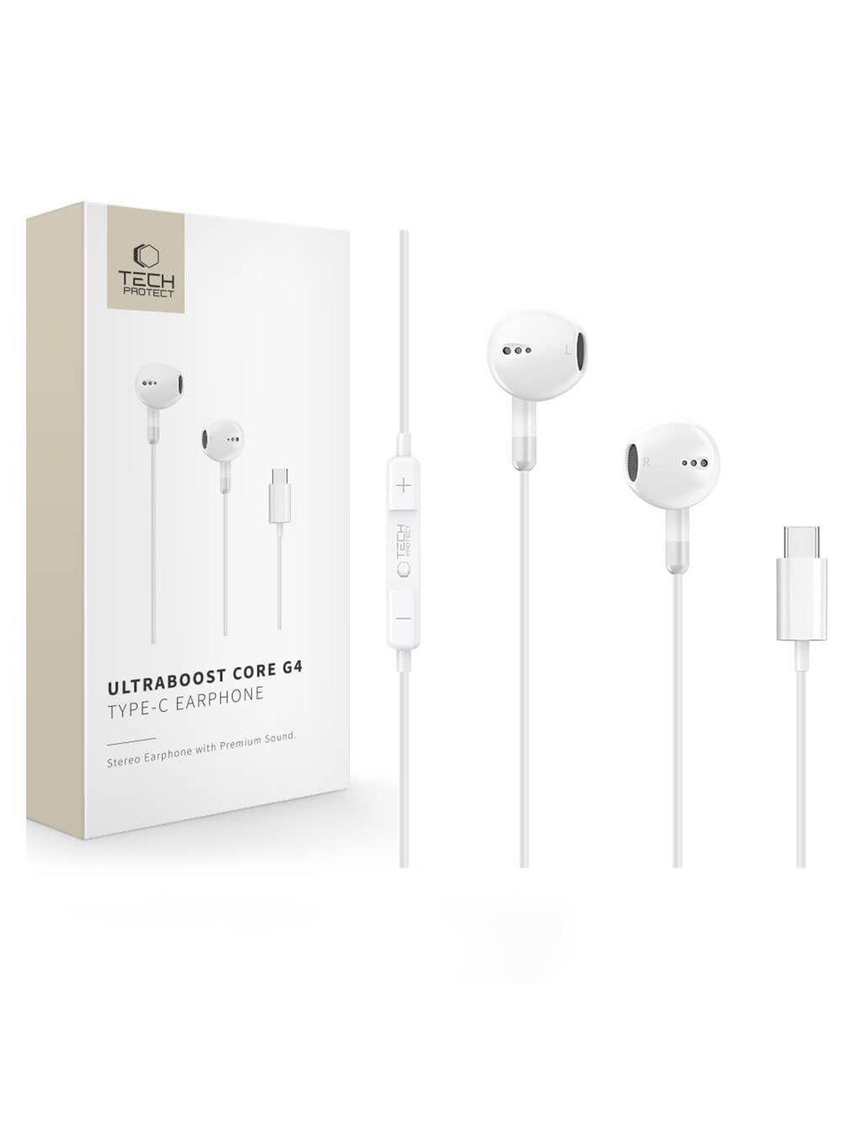Tech-Protect Ultraboost Core G4 USB-C Wired Headphones - White