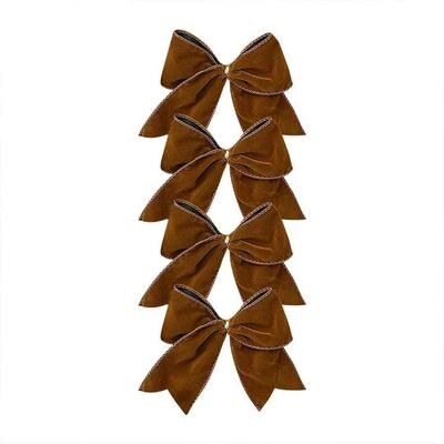 Inspire Select Red Fabric Christmas Bow Decorations Festive Tree & Wreath Hanging Ornaments brown 4 Pcs 5.91 In