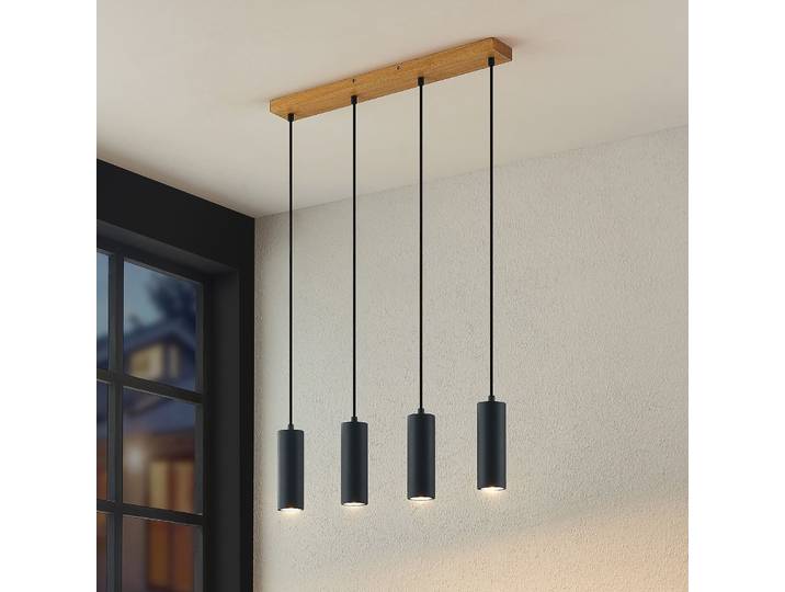 Maniva 4 Suspension Black/Wood - Lindby - Cuisine - Moderne - Métal - Multi-ampoules
