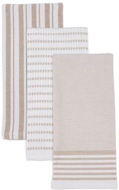 KAF Sur La Table Kitchen Essentials Naples Dual Purpose Towels, Set of 3 Cotton Dish Towels, Flat Weave & Terry, 18x28 Inch