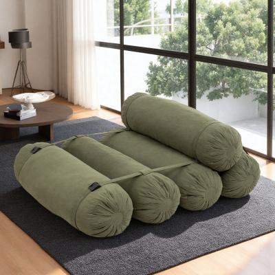 "75.8"" Corduroy Adjustable Floor Sofa with Versatile Configurations and 5 Cylindrical Pillows"