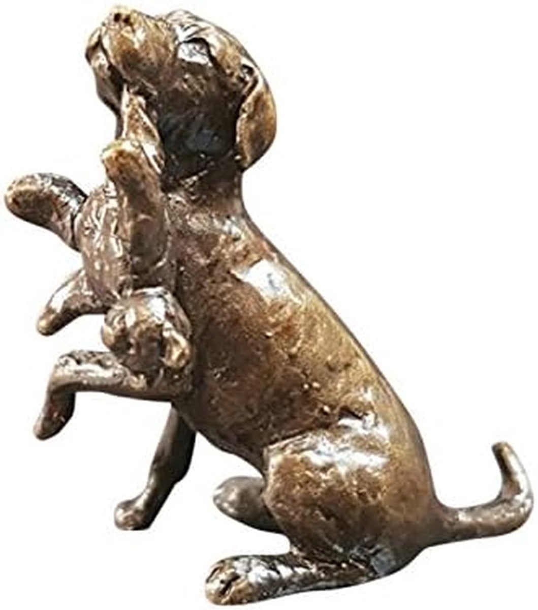 Bronskleurig Labrador Beeldje met Teddy voor Huisdecoratie