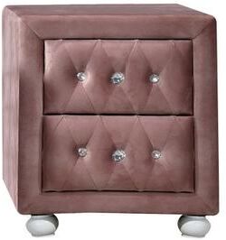 Benjara Rex 17 Inch Modern Upholstered Nightstand, 2 Drawer, Crystal Handles, Pink