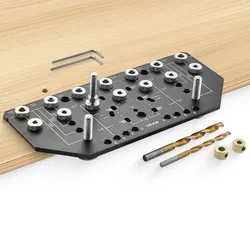 VEVOR Regalstiftlehre und Scharnierlehre Bohrschablone für Schrankbeschläge aus Aluminiumlegierung mit 6,4- und 4,8-mm-Bohrern, Bohrschablone für Schranktüren Bücherregale Kleiderschränke