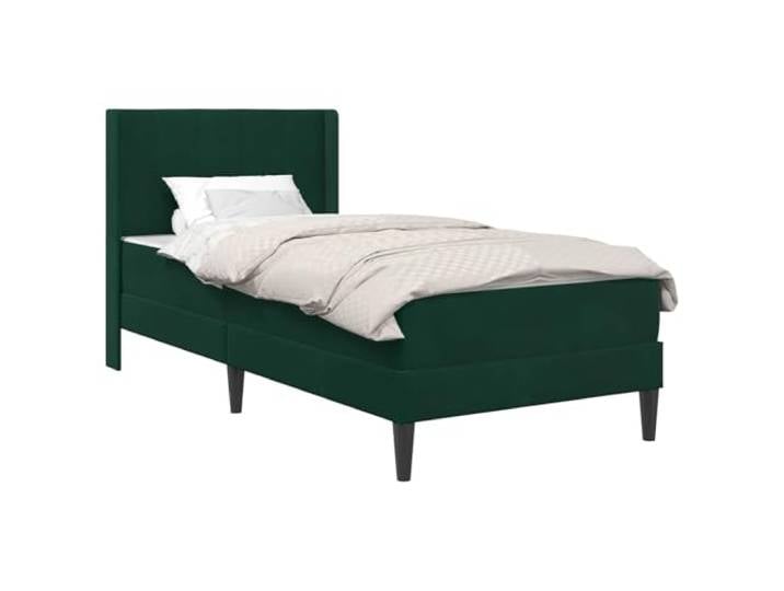 TUERYAFEK Bettgestell Mit Matratze Dunkelgruen 90x190 cm Samt Lattenrost Inklusive, Taschenfederkern, Sperrholz-Kopfteil, Pflegeleicht