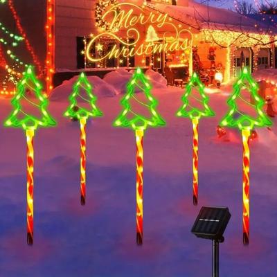 Uplifted Goods 5 Piece Solar Candy Christmas Tree Decorative Lights 5pcs Set warm White