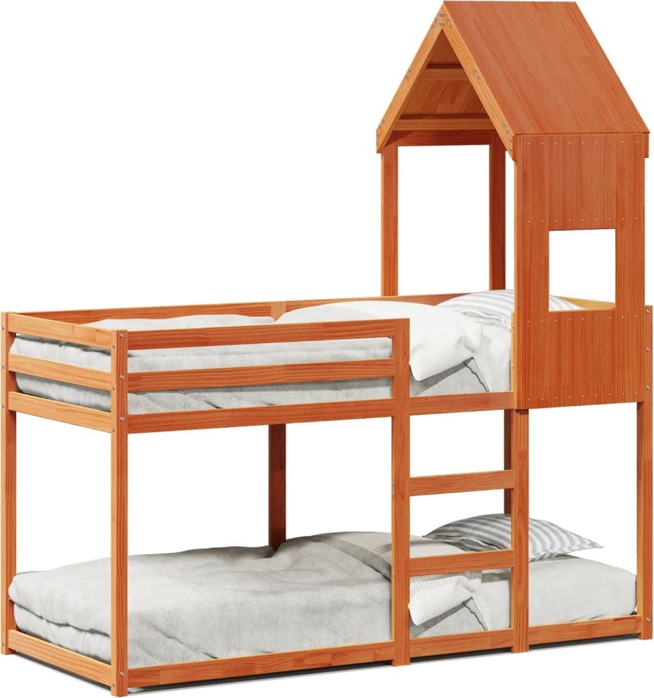 Maison Exclusive - Etagenbett mit Dach Wachsbraun 90x190 cm Massivholz Kiefer