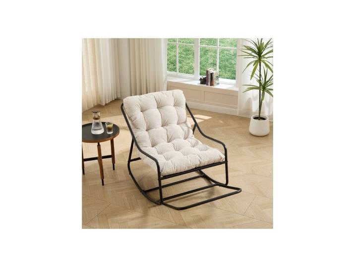 Fauteuil à bascule design armature noire et coussin blanc lumineux très agréable