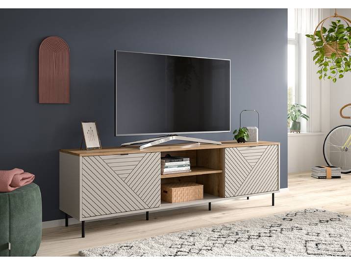 Meuble TV Campus Panneau de particules, revêtu de mélaminé Bois/Beige 184 x 55 x 40cm