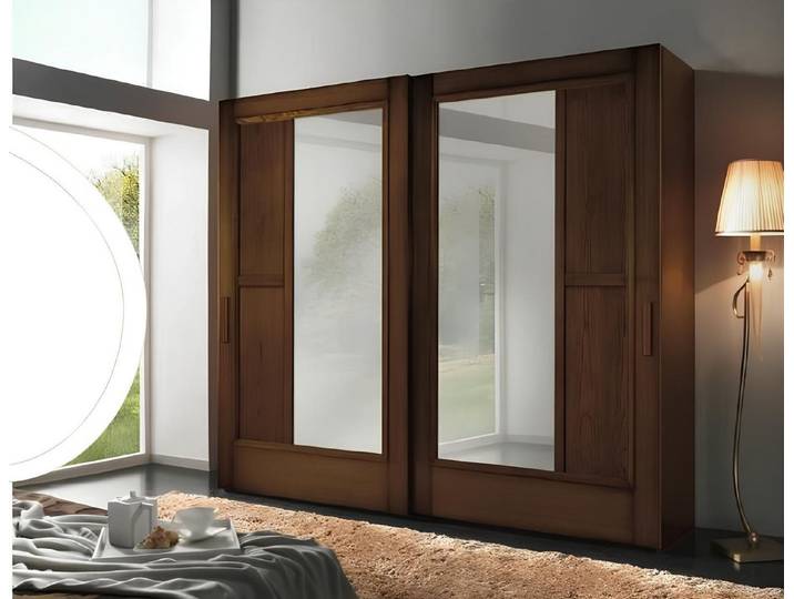 JVmoebel Kleiderschrank Eleganter Kleiderschrank aus Holz und Glas in neutraler Brauntönung (1-St) Made in Italy