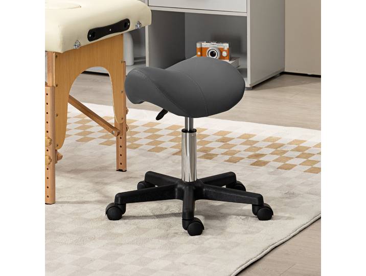 HOMCOM Tabouret Selle Pivotant Réglable Similicuir Gris