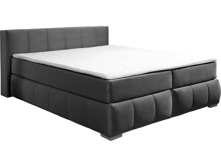 Boxspringbett, Grau, 207x245 cm, Samtoptik, XXL-Überlänge 220 cm, Klassisch, Home-affaire