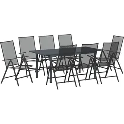 vidaXL Garten Esstisch Set 9 pcs Schwarz Groß Metall & Gewebe