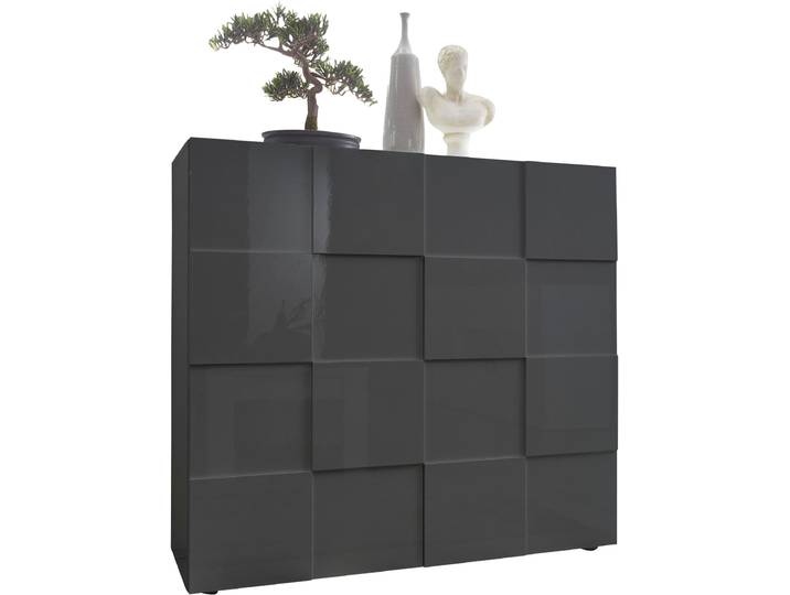 Highboard HOME AFFAIRE Dama Höhe 111 cm, Breite 121 cm, Kommode 2 Türen, Hochkommode , grau (anthrazit hochglanz lack), Sideboards, Highboard, Front in 3D-Optik, viel Stauraum, verschiedene Farben