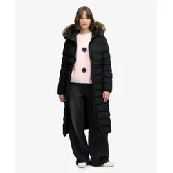 Superdry für Damen. W5012183A Langer Hooded Faux Fur Fuji Mantel mit Kapuze in Schwarz (XS), Lässig, Polyester