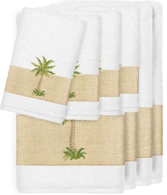 Authentic Hotel and Spa Turkish Cotton Palm Tree Embroidered White 8-piece Towel Set