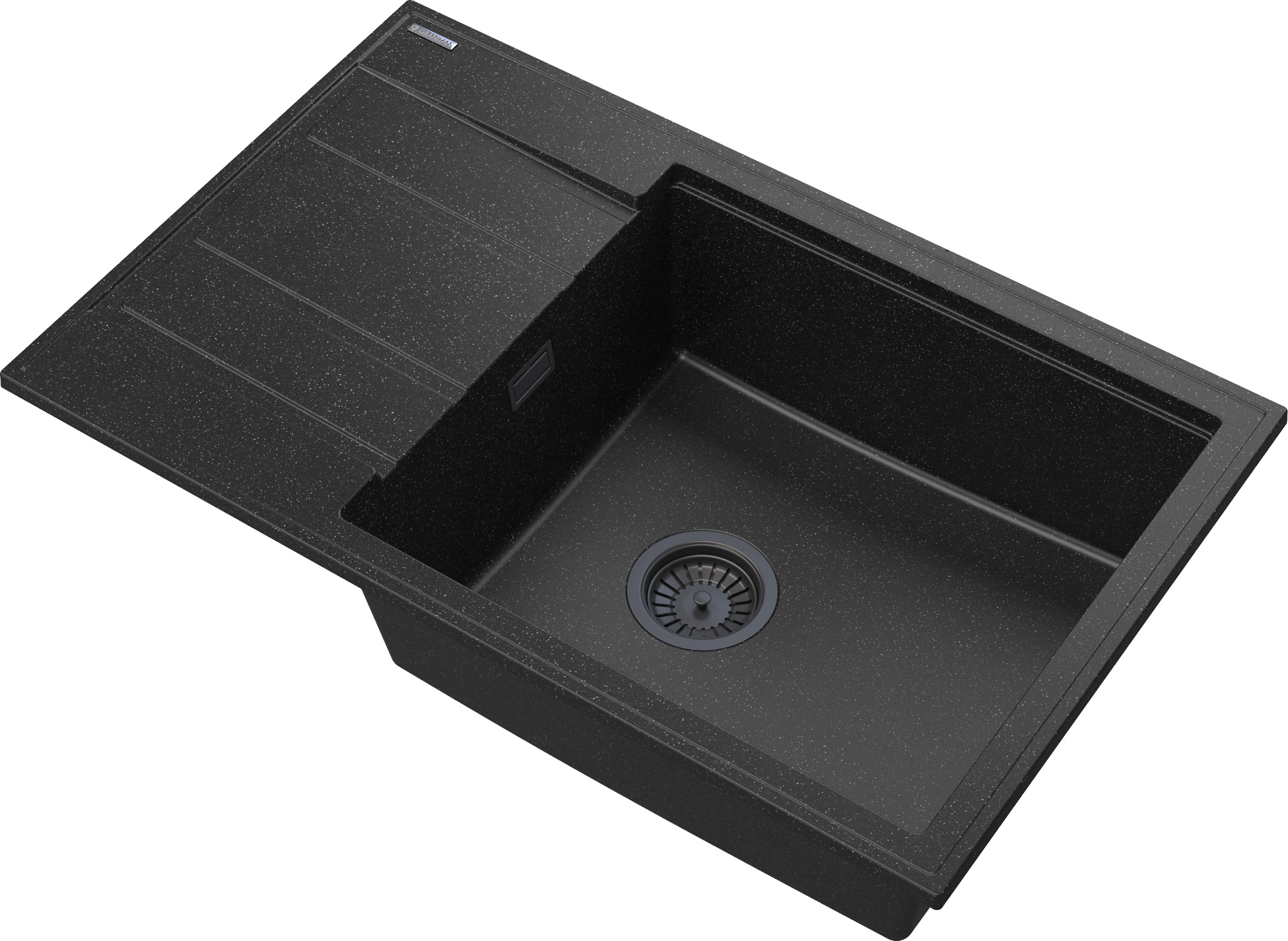 Granitan - Granitspüle - Küchenspüle - Schwarz - mit Abtropffläche - Spülbecken - LOUIS