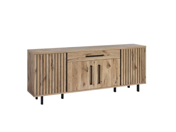 Buffet 4 portes 1 tiroir aspect bois canyon décor tasseaux