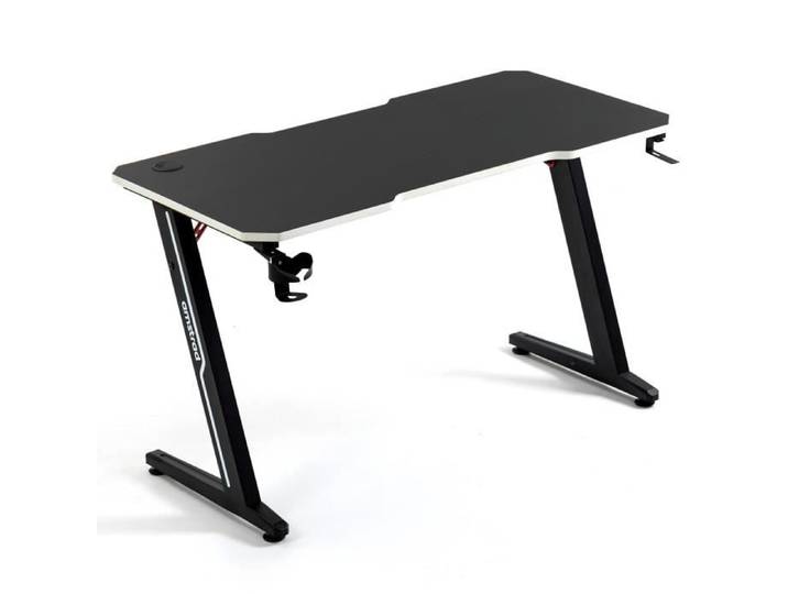 Amstrad DESK120Z-WHITE Bureau informatique ou gamer avec finition blanc - Largeur 1m20 - Style carbone - Porte casque & gobelet