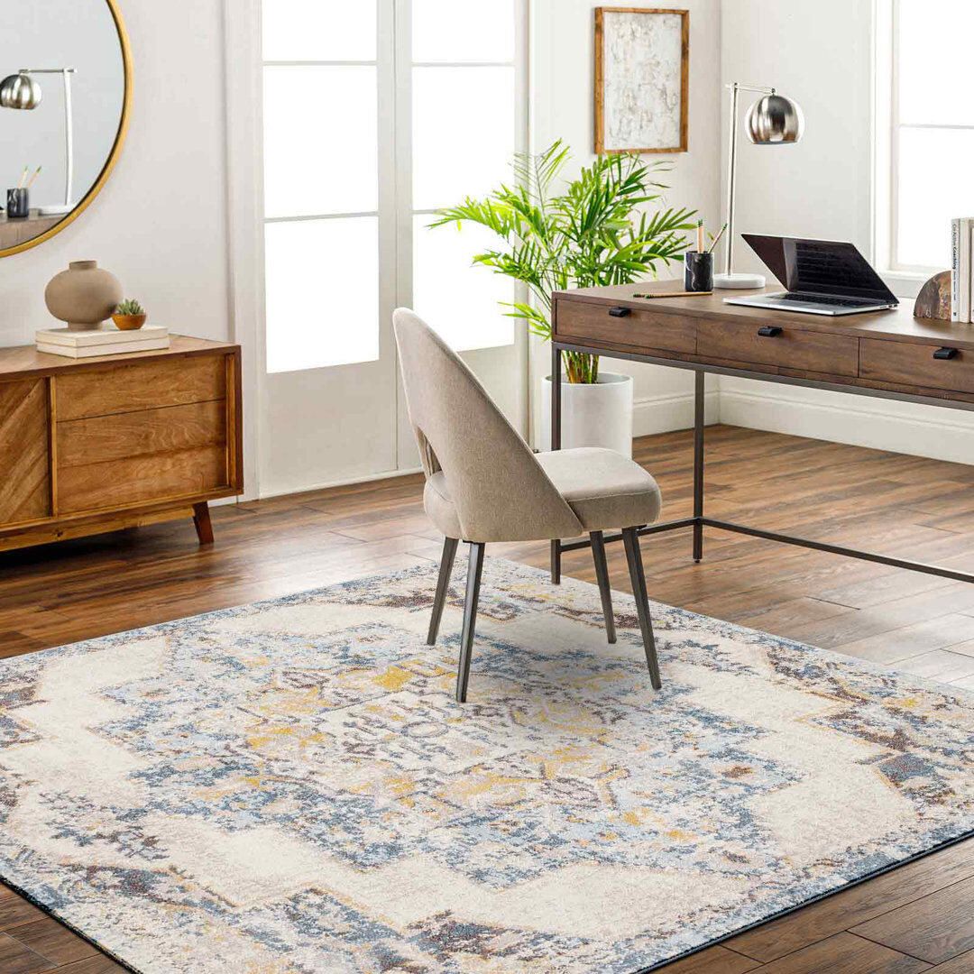 Blue Elephant Rectangle Oriental Area Rug Yellow;Brown;Blue;Gray Square 200 cm