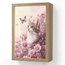WANDLEUCHTE Kätzchen - Blumen - Schmetterlinge - Lila Wandlampe 20x30 cm Wandlampe