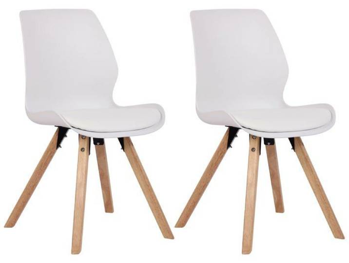 Lot de 2 chaises de salle a manger en plastique blanc style scandinave pieds bois CDS101141