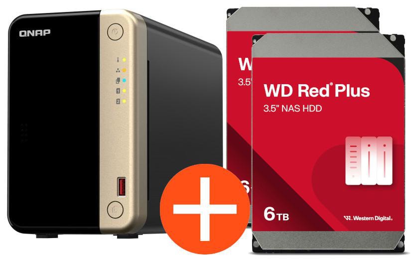 QNAP TS-264-8G NAS System 2-Bay 12TB inkl. 2x 6TB WD Red Plus WD60EFPX