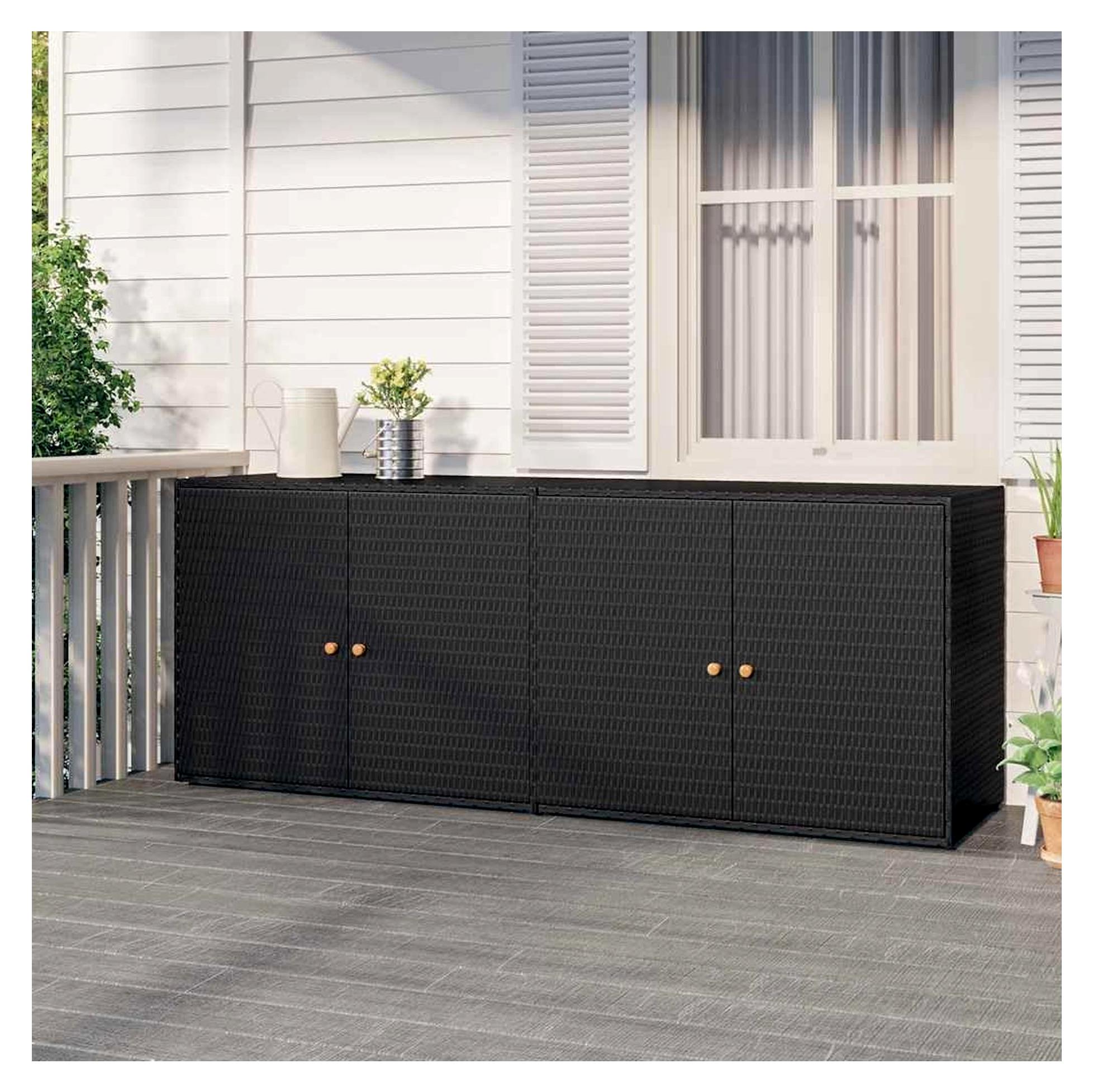 Gartenschrank Schwarz 198x55,5x80cm, PE-Rattan, Akazienholz, wasserfest, für Garten, Terrasse und Balkon
