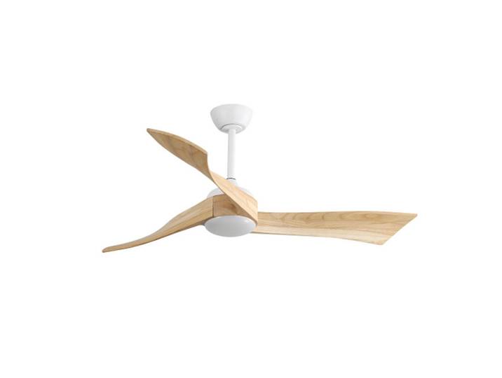 ComfortXL Deckenventilator De-16303 minimalistisch mit Fernbedienung Walnuss, Weiß, Metall, Holz, LED integrated, 132x42x132 cm, Lampen & Leuchten, Innenbeleuchtung, Deckenleuchten, Deckenleuchten