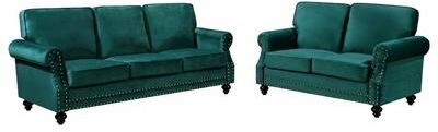 US Pride Furniture Container Furniture Nailhead Velvet 2-Piece Set, Loveseat and Sofa
