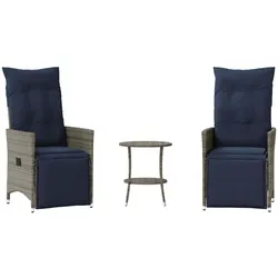 vidaXL 3-teiliges Bistro-Set mit Kissen Grau Poly Rattan