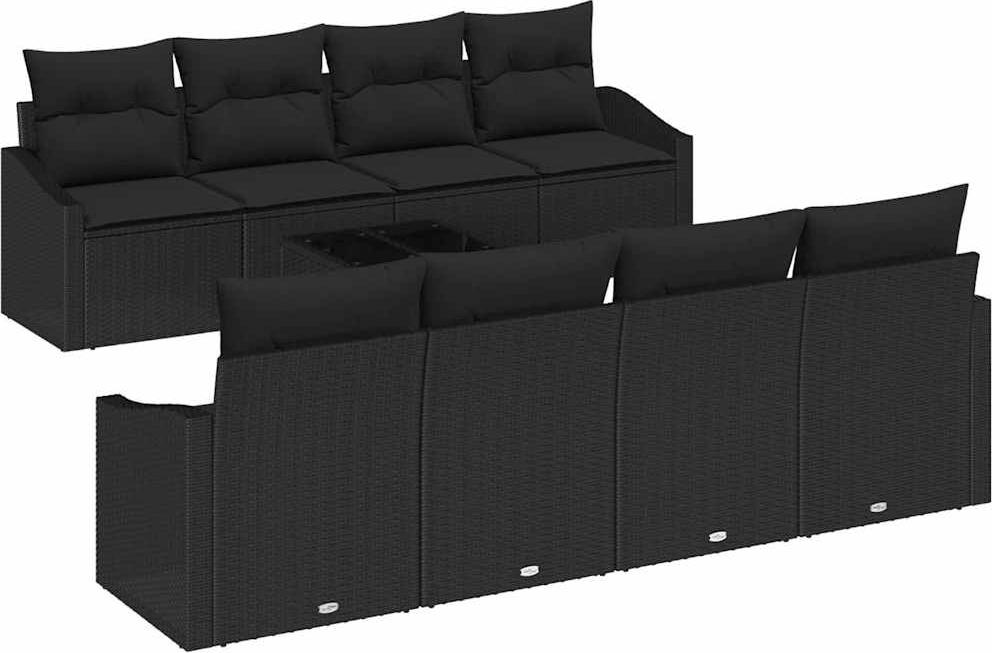 vidaXL Sofa Set 9 stk. Schwarz [Synthetisch]: Poly Rattan