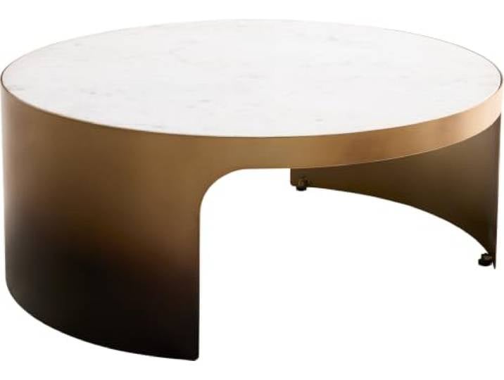 DELIFE Wohnzimmertisch Alerio Marmor Weiß 90x90 cm Metall Gold Ombre