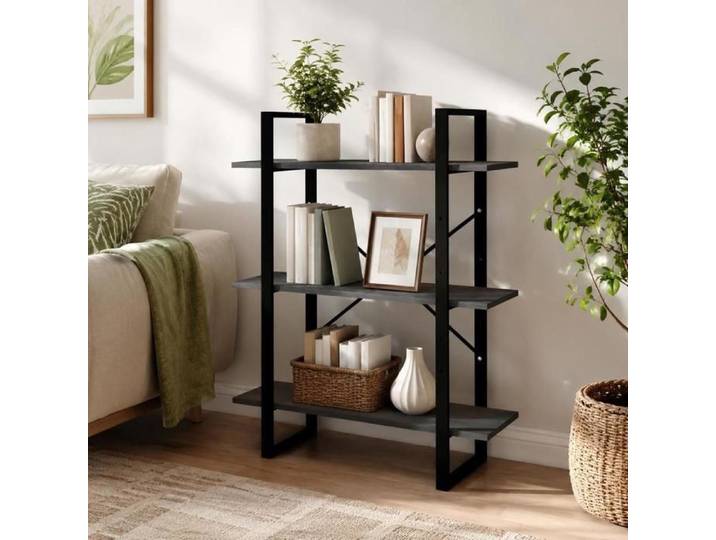 Bookshelf with 3 shelves grey 80x30x105 cm solid pine wood