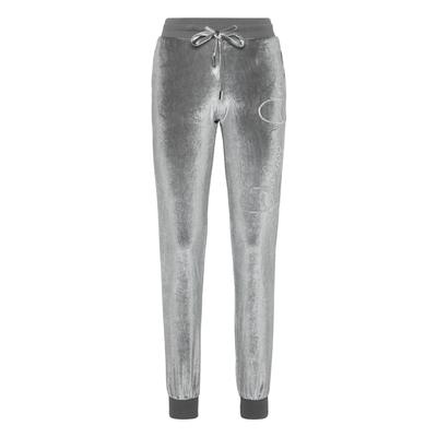 Jogginghose PHILIPP PLEIN "Signature Mit Schmucksteinen", Damen, Gr. XS, US-Größen, grau (10, grau), Fabric: 5% Elastane, 95% Polyester., Hosen Jogginghose