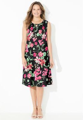 Plus Size Women's Promenade A-Line Dress by Catherines in Black Floral (Size 2X)