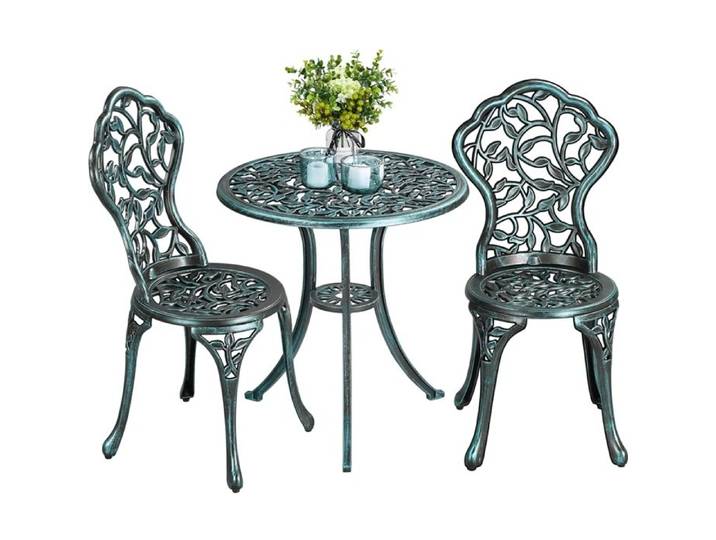Yaheetech Ensemble de Bistrot 3 Pièces Set Bistrot Design Vintage Feuillage Table de Jardin et 2 Chaises en Métal Vert