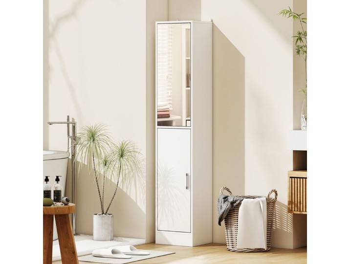 Colonne de salle de bain meuble de rangement vertical pour petits espaces la bande de mur enfin utilisée 32 x 28 x 162 cm blanc