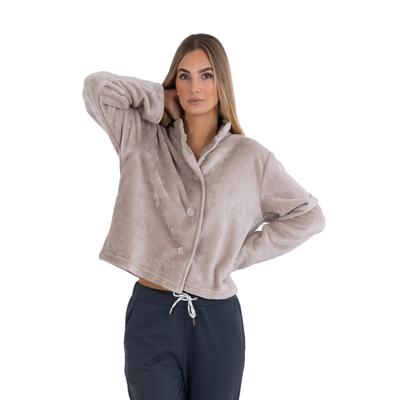 Damenbademantel WEWO FASHION "Bettjäckchen 6603" Gr. 38, grau (stone), L:56cm, Wellsoft-Microfaser, Hausmäntel, unübertroffen kuschelig