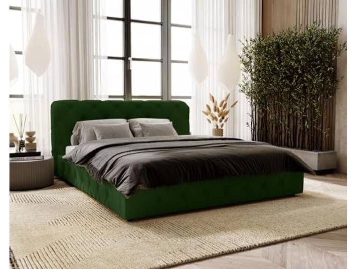 Emporius Polsterbett 140x200 Alise, Glamour Stil, Schlafzimmer - Doppelbett mit Bettkasten, Lattenrost - Velvet (Grün - Amor Velvet 4311)